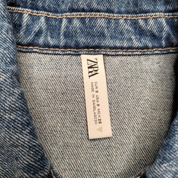 Zara Denim Jacket Womens Small Blue Jean Crop Cuffs Blogger Favorite 9374/271 - Picture 6 of 12